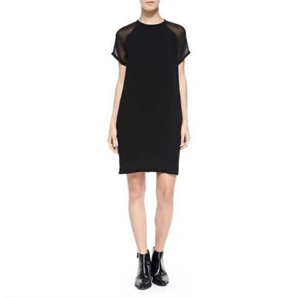 VINCE Black Sheer-Sleeve Loose Crepe Dress XS - Picture 1 of 15